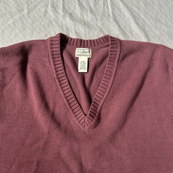 Men's L.L. Bean XXL Tall V-Neck‎ Sweater Burgundy Brown Purple Knit Cotton - Picture 4 of 13